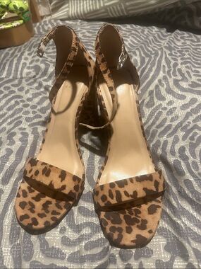a new day Leopard Print Ankle Strap Heeled Sandals - Brown